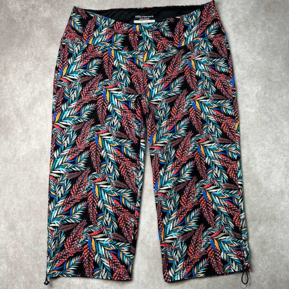 Intro Love The Fit Womens 3X Capri Leggings Tropical Tummy Control Wide Leg